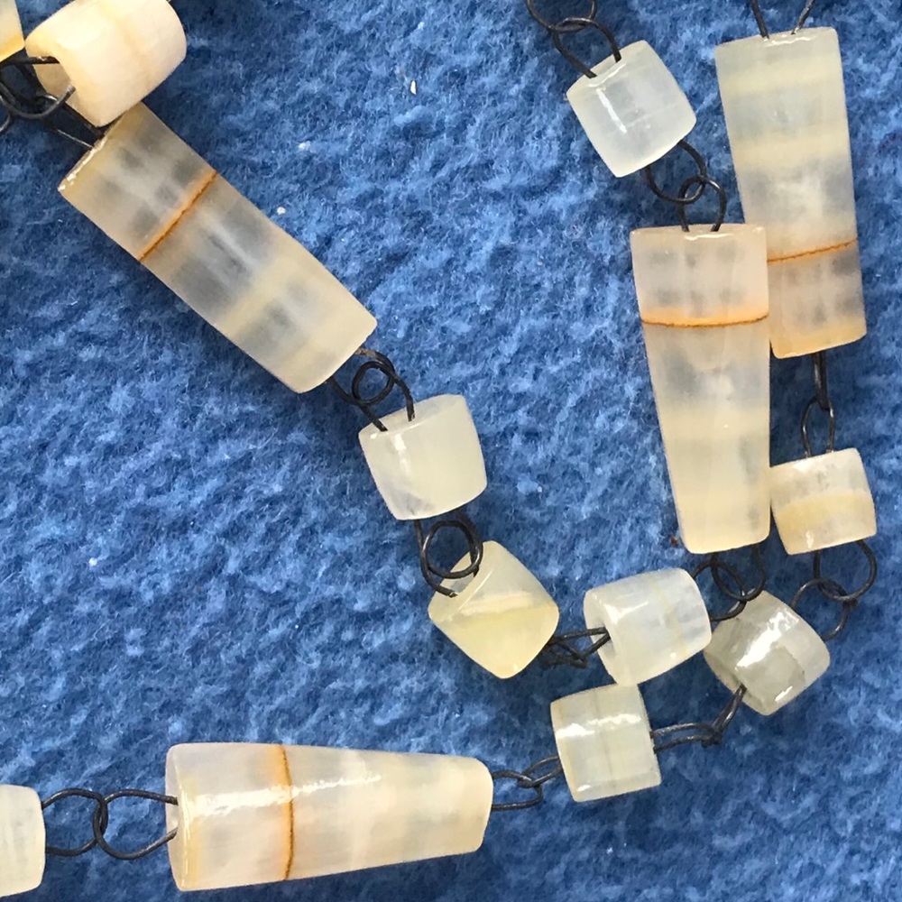 Vintage Moss Agate 3 Line Stone Beads Necklace